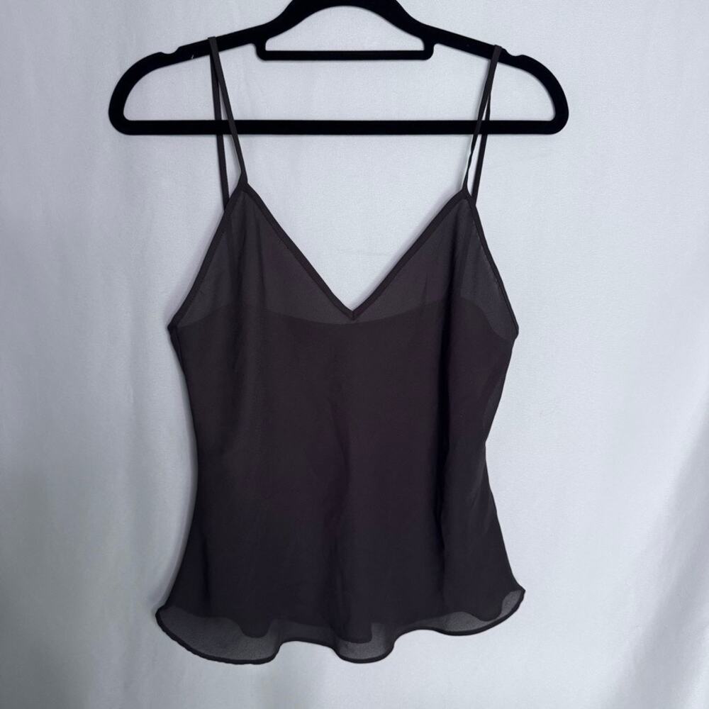 Y2K Sheer Chiffon Layered Camisole Top Dark Brown Size Small Whimsigoth Grunge